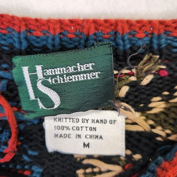 Vtg Hammacher Schlemmer Hand Knit Aztec Southwestern Cotton Sweater Mens M 90s - Picture 3 of 7
